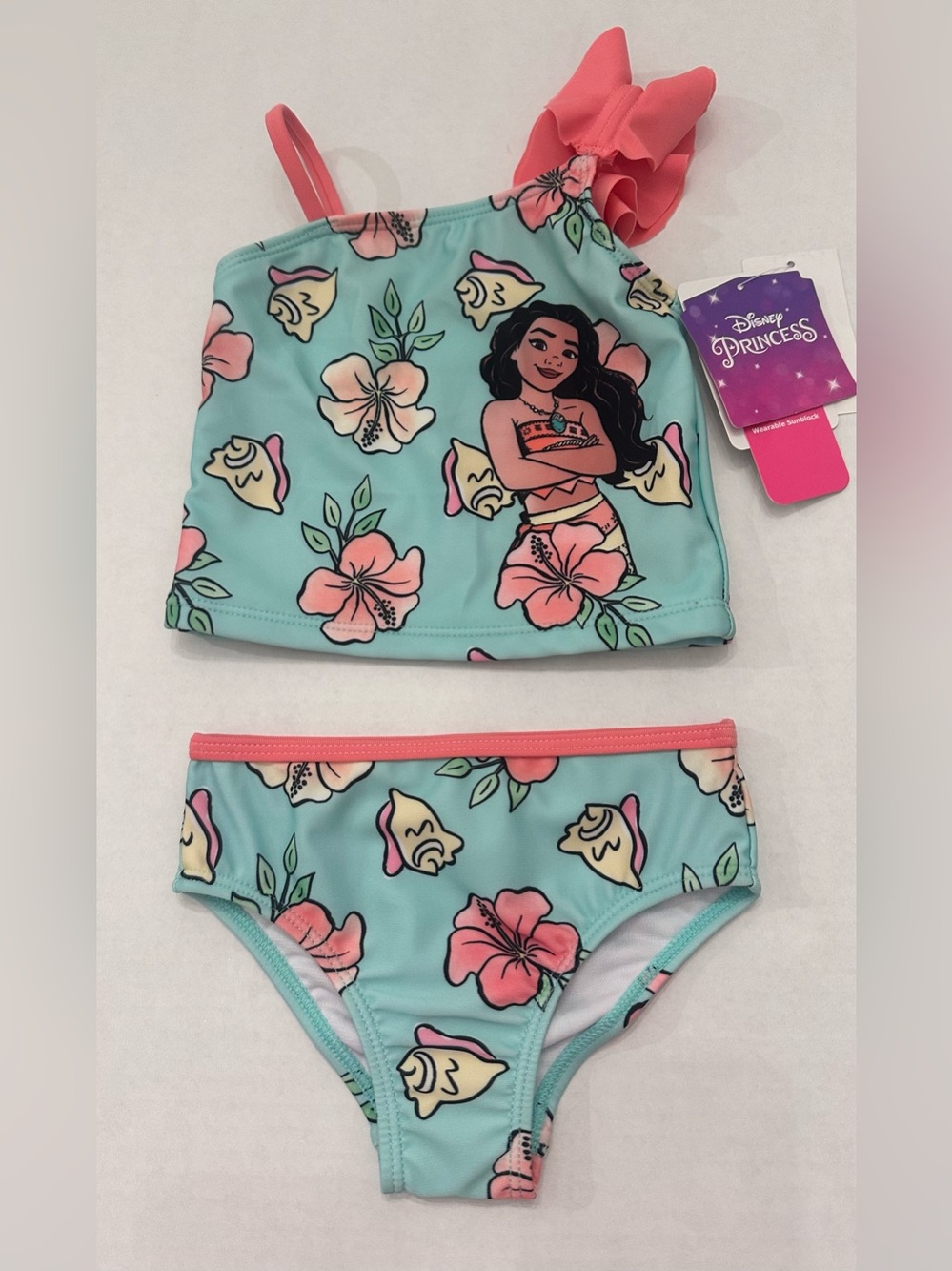Moana Toddler Girl Aqua color Ruffle-Strap Tankini Swim Set, Size 18 Months